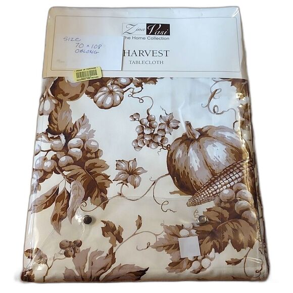 Zina Vasi Autumn Harvest Tablecloth 70" x 108" Brown Cream 100% Cotton - Picture 1 of 6